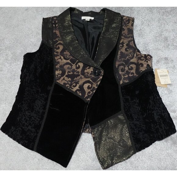 Coldwater Creek Patched Chenille Vest Women's Large Brown Sleeveless Collared - Picture 1 of 9